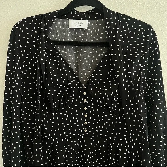 CISTAR M Black White Polka Dot Bow Tie Dress Large - Picture 3 of 8